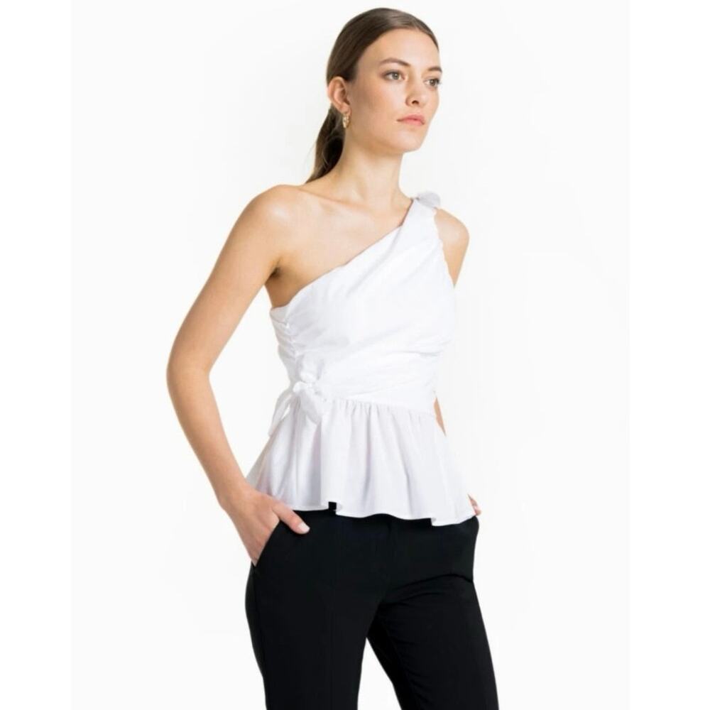 A.L.C. White One Shoulder Soraya Draped Cotton Bow Tie Top Size 6